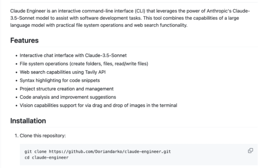 Claude Engineer: An Interactive Command-Line Interface (CLI) that Leverages the Power of Anthropic's Claude-3.5-Sonnet Model to Assist with Software Development Tasks